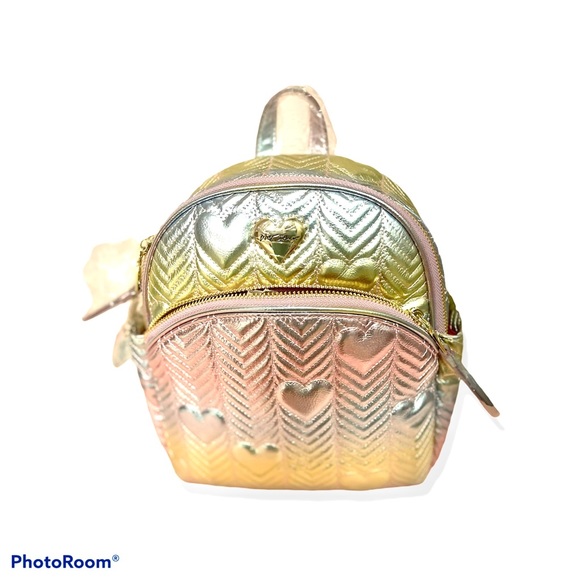 New Betsey Johnson Metallic Quilted Hearts Backpack - Picture 6 of 7